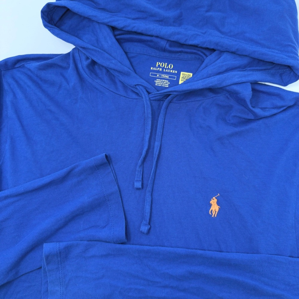Polo Ralph Lauren Mens Medium Blue Long Sleeve Hooded T-Shirt Pony Logo‎